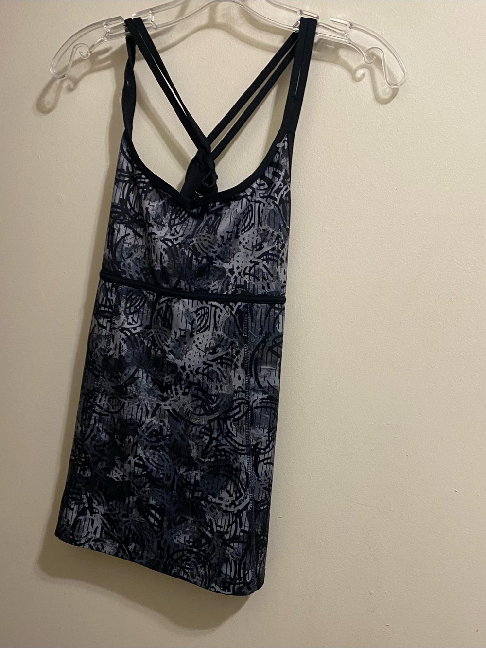 Champion Womens M Swim Suit Tankini Bikini Tank Top Black Gray Print Athletic